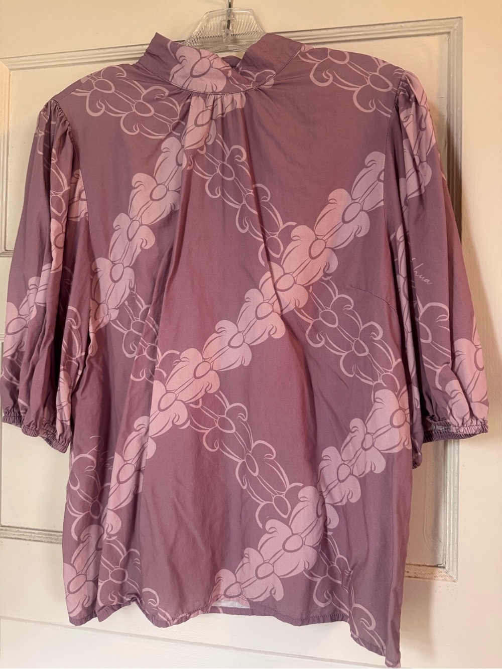 Women's Lavender Floral-Pattern Blouse with High Neck